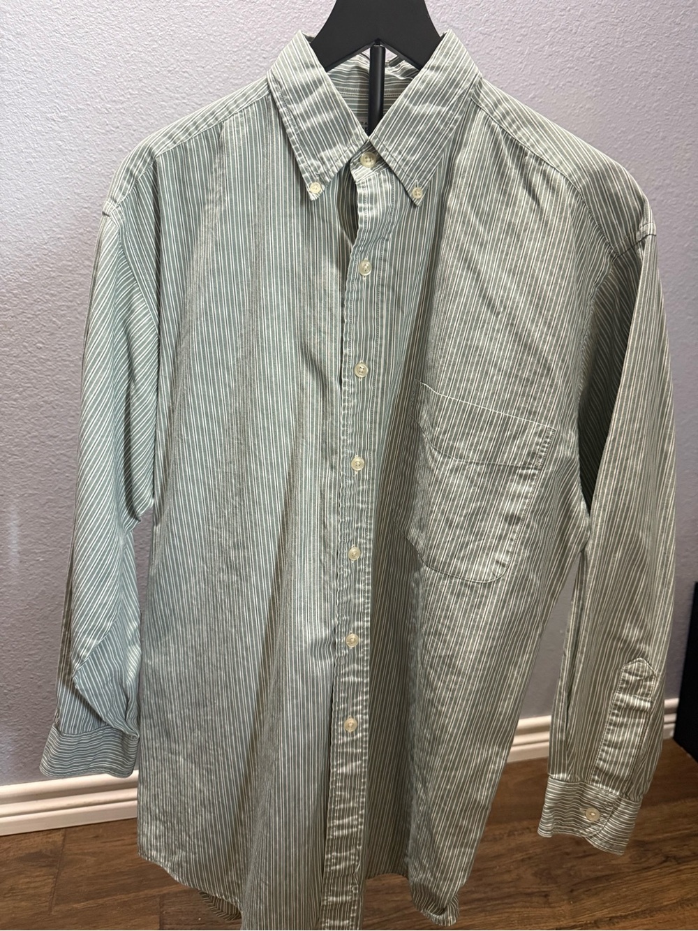 Abercrombie & Fitch Light Green and White Striped Button-Down Shirt